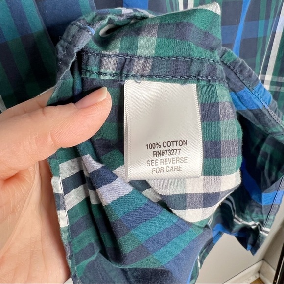 Sonoma Green & Cobalt Blue Plaid Collared Button Front Shirt - Picture 9 of 9